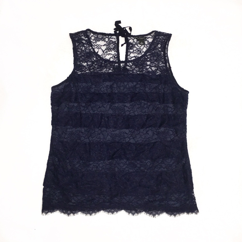 Navy Blue Ann Taylor Lace Blouse Size M